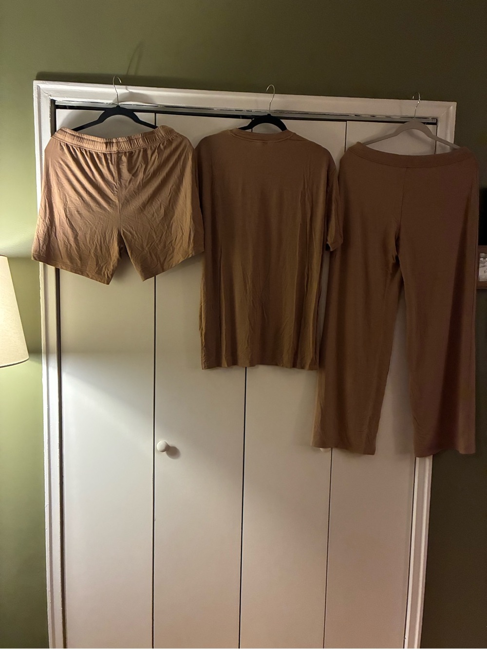 Comfrt cloud lounge mocha Three-Piece Lounge Set in Tan - Tee, Shorts & Pants - Picture 6 of 6